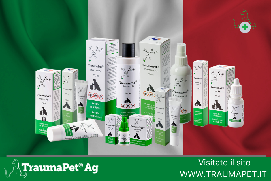 Gamma Prodotti TraumaPet Ag con Argento Colloidale NanoComplex su bandiera italiana